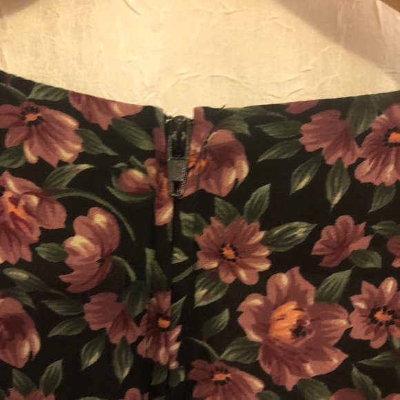 Vintage Black & Orange Floral Midi Dress with Front Slit (Size SP) - Picture 13 of 14